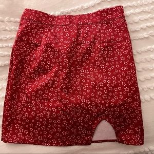 red and white floral skirt